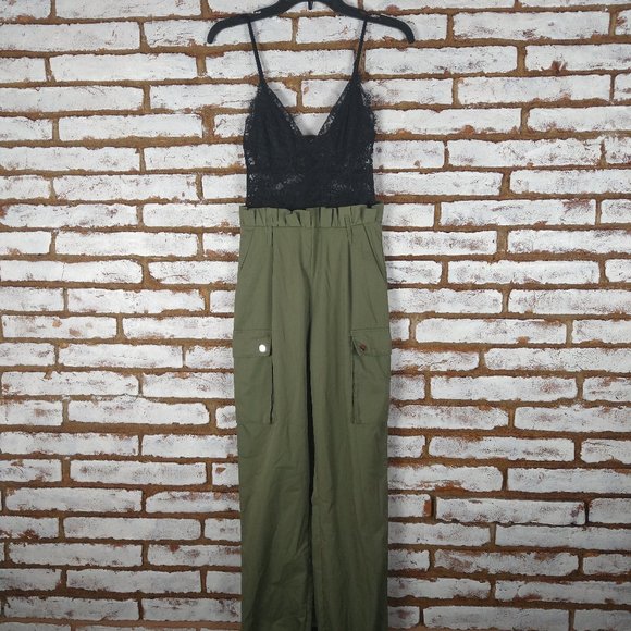 Fashion Nova ROMPER JUMPSUIT Khaki Green Black Top - Picture 2 of 7